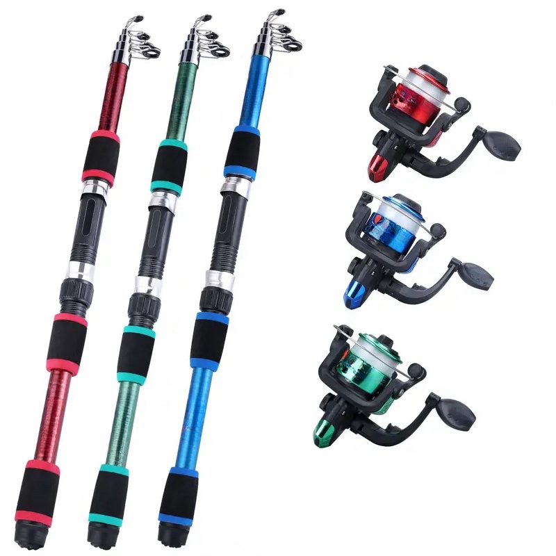 Fishing Rod Surf - ชุดเสาตกปลาชุดเต็มพร้อมคันเบ็ดยืดไสลด์และรอกสปินนิ่งเหยื่อตะขอชุดเสาท่องเที่ยว