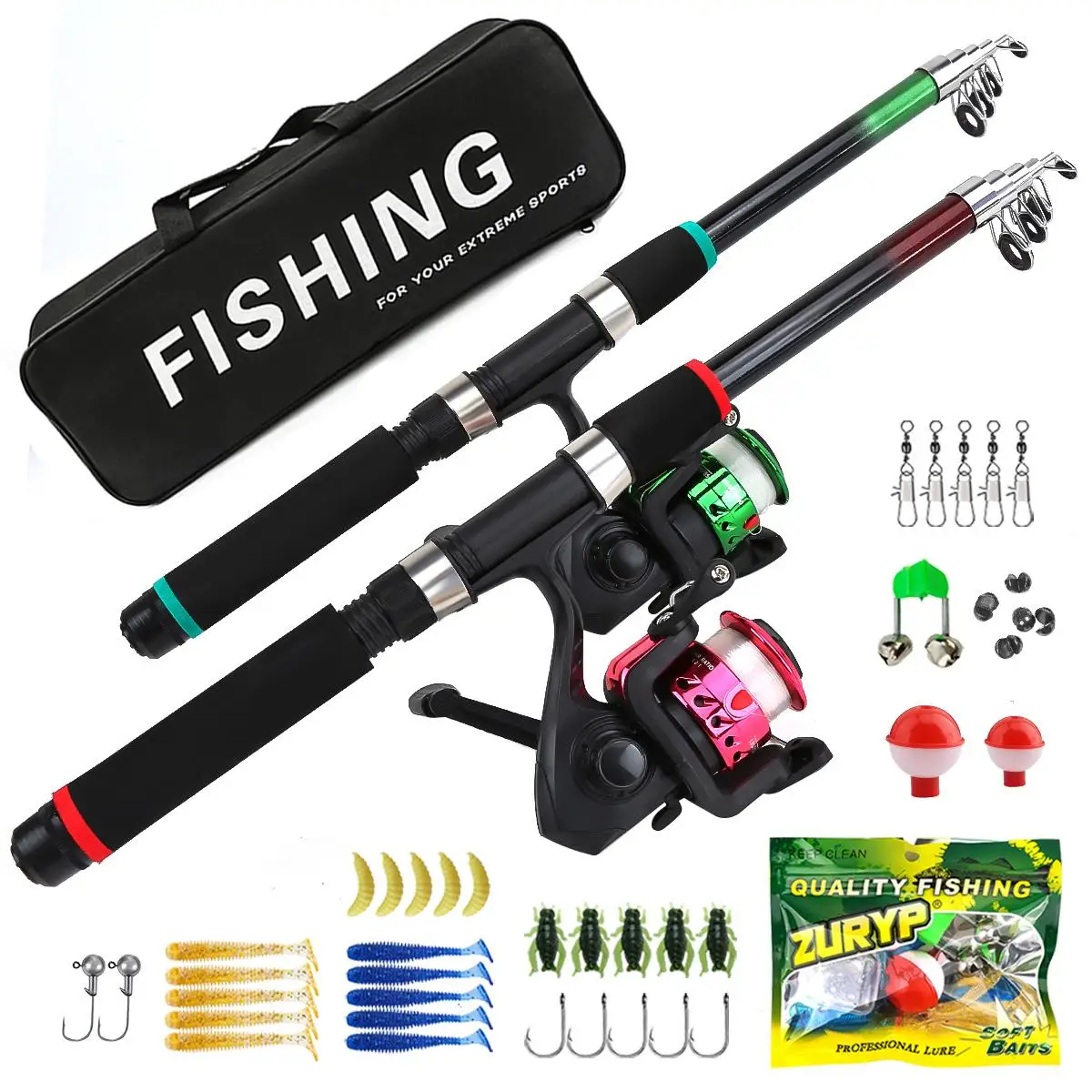 Fishing Rod Combo - คันเบ็ดตกปลาแบบยืดหดได้ 2-in-1 พร้อมรอกตกปลา ขนาด 1.8 เมตร