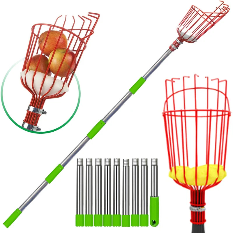 Fishing Rod Telescopic - ไม้เก็บผลไม้สแตนเลสแบบยืดหดได้สำหรับสวนเกษตร เหมาะสำหรับการเก็บผลไม้ในที่สูง ด้ามจับถอดออกได้