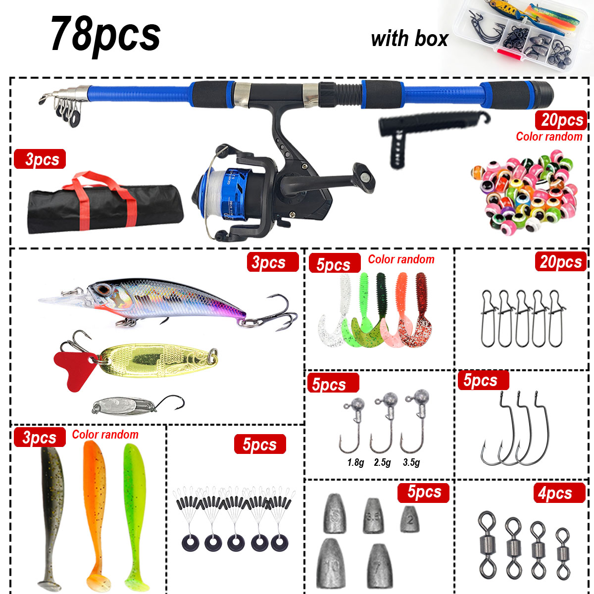 ชุดคันเบ็ดตกปลาแบบยืดหดได้ 46  - Fishing Rod Combo บทวิจารณ์และราคา
